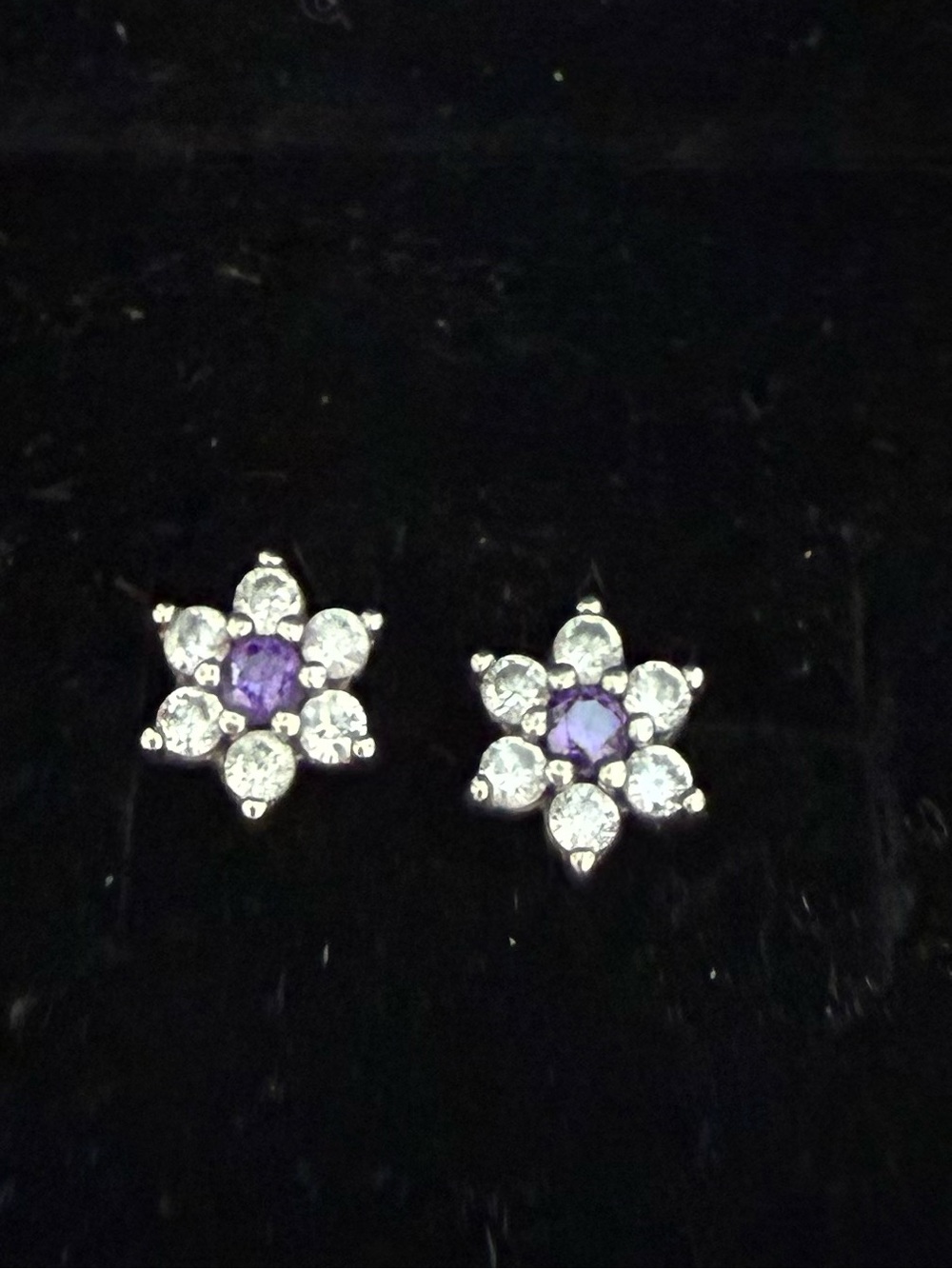 Pandora Forget Me Not Purple & Clear Stone Flower Post Back Earrings
